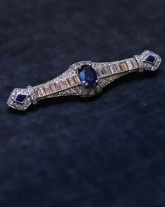 Handmade Cubic Zirconia Lapel Pins 925 Sterling Silver Blue & White Jewelry - Picture 1 of 7
