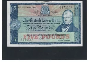Scotland: The British Linen Bank 1962, 5 Pound Banknote, near UNC. - Picture 1 of 1