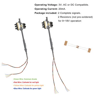 Evemodel 2pcs N Scale Left-hand Traffic Lights Red Yellow Green Block Signals - Image 1 of 4