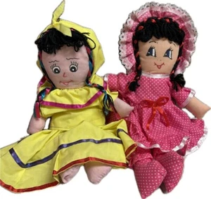 2 Vintage 13" paranormale handgefertigte Stoffpuppen hergestellt von New Orleans Priesterin - Bild 1 von 10