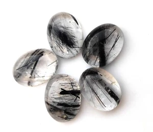 5 Piezas Rutilo Negro 8x10mm a 12x16mm Cabujón Ovalado Piedra Preciosa Natural Suelta - Imagen 1 de 4