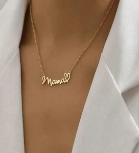 Mama Heart Pendant Necklace Women Gold Mothers Day Jewelry Gift for Mom Wife Her - Picture 1 of 5