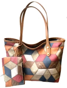Vegan Leather Multicolour Patchwork Handbag Set Shoulder bag Mother’s Day Gift - Picture 1 of 6