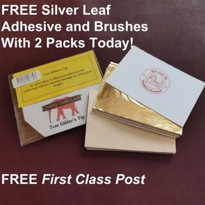 100 Gold Leaf Sheets 24K Gold Colour FREE Adhesive & Brushes With 2 Packs Today - Picture 1 of 7