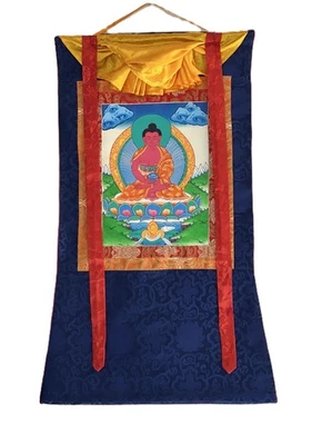 Thangka tibetano original pintado a mano amitabha buda con brocado de seda Foto 1 de 4