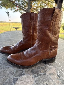 Mens Vintage Justin Cowboy Boots Brown Marbled Size 9 D Beautiful - Picture 1 of 9
