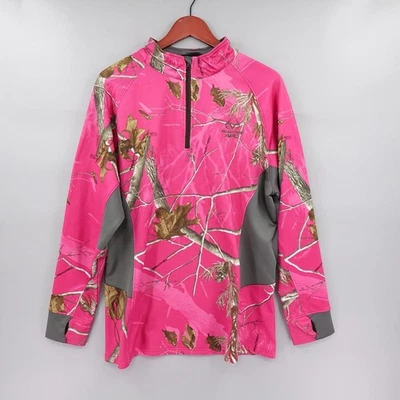 REALTREE APC 抓绒运动衫女式 2X 粉红色迷彩保暖套衫 Gorpcore — 第 1/4 张图片