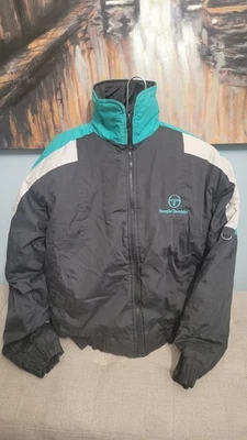 Vintage Sergio Tacchini Ski Jacket M Teal Black 90s Colorblock Made in USA - Image 1 of 4