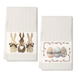 Easter Kitchen Towels Beige Bunny Dish Cloths 18x26 Inch Ultra Absorbent Bar ... - Picture 1 of 8