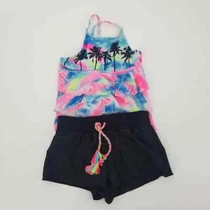 Justice Two Piece Swimsuit Shorts Tankini Girls 6 Tie Dye Black - Picture 1 of 9