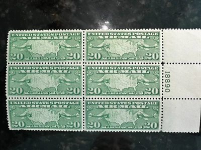 USA Scott # C9 Plate Block of 6 OG MNH 20c Air Mail Stamps US - Image 1 of 2