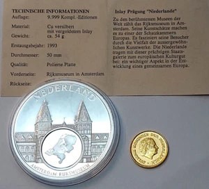 Holland Rijksmuseum Med. + Inlay-Münze 25 Cent Ø50mm Silber+Gold vered. - Bild 1 von 3