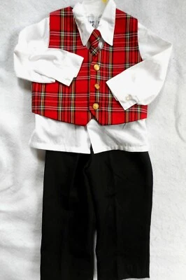 Niño 24 M: NUEVO SIN ETIQUETAS ELEGANTE ~HAPPY FELLA~ TRAJE: PANTALONES, CAMISA DE VESTIR BLANCA, CHALECO Y CORBATA Foto 1 de 2