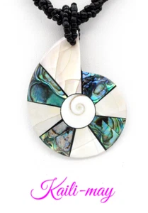 Abalone Mother of Pearl Shell Shiva Handmade Pendant in a shape of Nautilus - Picture 1 of 7