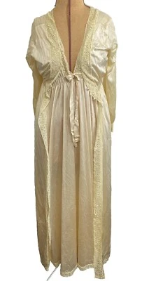 Conjunto Camisón Vintage Miss Elaine Peignoir Blanco Crema Etiqueta Encaje Talla Mediana Foto 1 de 4