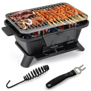 100% Cast Iron Charcoal Grill w/Grill & Grate Hooks Tabletop for Outdoor Camping - Picture 1 of 10