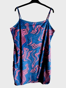 H&M pink blue velvet mini dress bodycon size XL aprx 16 18 party clubbing boho - Picture 1 of 6