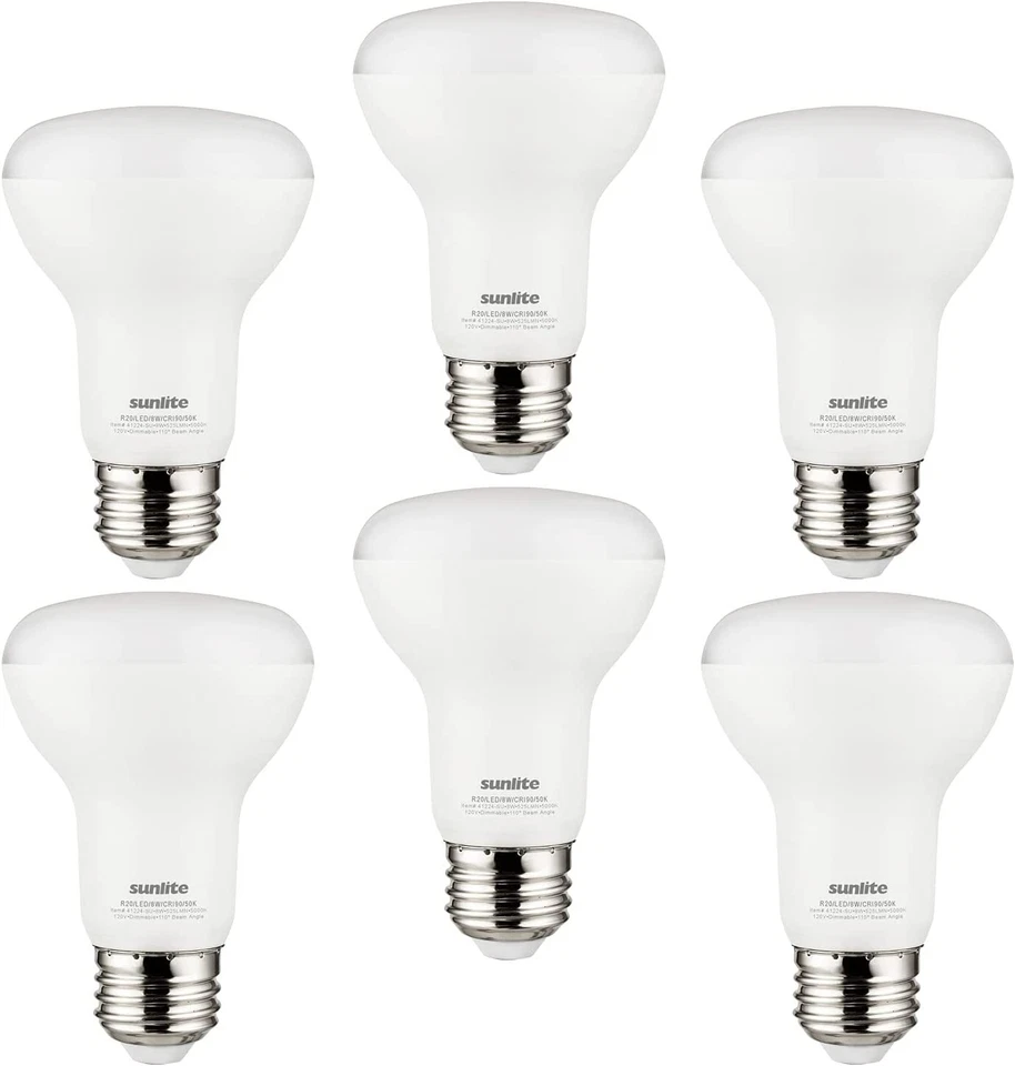 LED R20 Reflector Bulb  8 Watts E26 Base 110° Beam Angle 5000K Daylight - 6 Pack - Image 1 of 2