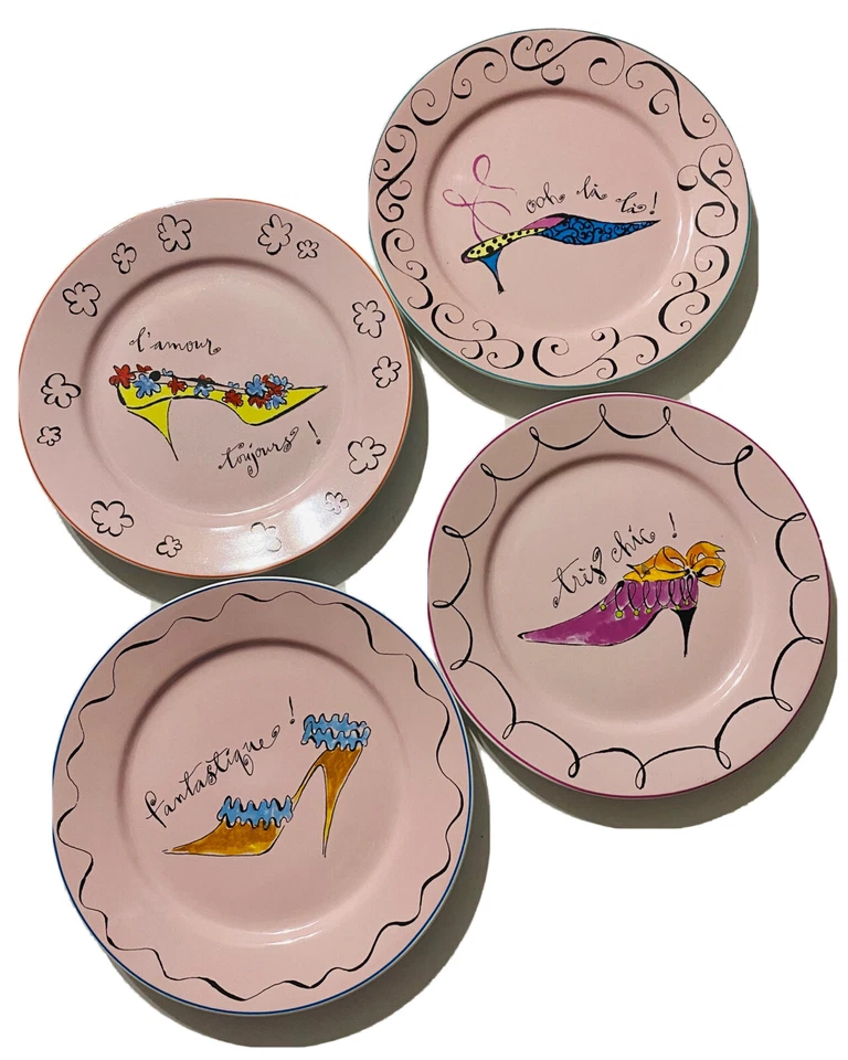 Juego de 4 platos de aperitivo rosa refranes zapatos de tacón alto Rosanna Fashion Foto 1 de 1