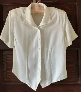 Vintage 80's PETITE IMPRESSIONS Ivory Women's Blouse Padded Short Sleeve Size 6 - Picture 1 of 6