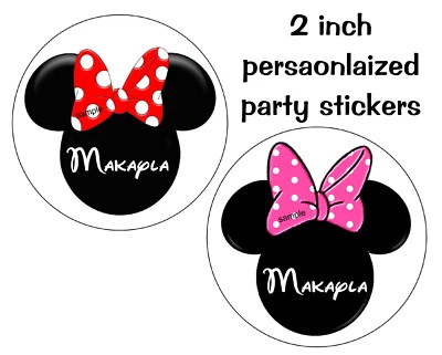 ETIQUETAS PIRULETA FAVORES FIESTA CUMPLEAÑOS MINNIE MOUSE - 2 PULGADAS CADA UNA Foto 1 de 2