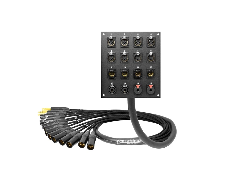 16-Ch Wall Panel / Plate | Mogami 2934 & Neutrik Gold | Premium | 5 FT (Black) - Image 1 of 1
