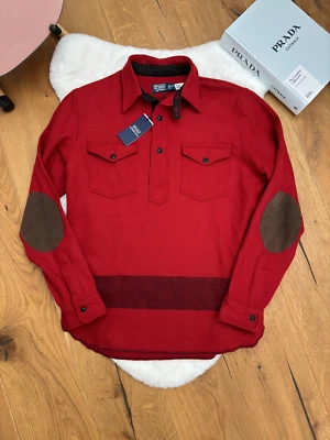 Polo Ralph Lauren Wool Aztec Over Shirt American Suede Trim Red Mens size L Larg - Image 1 of 4