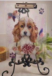Clipboard Cocker Spaniel Dog - Handcrafted Clear Acrylic w Puppy Design! Sparkle - Picture 1 of 6