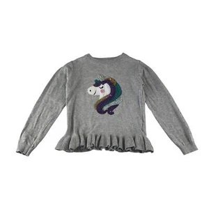 Primark jumper 6-7 years grey with sequin unicorn and frilled hem cotton - Picture 1 of 9