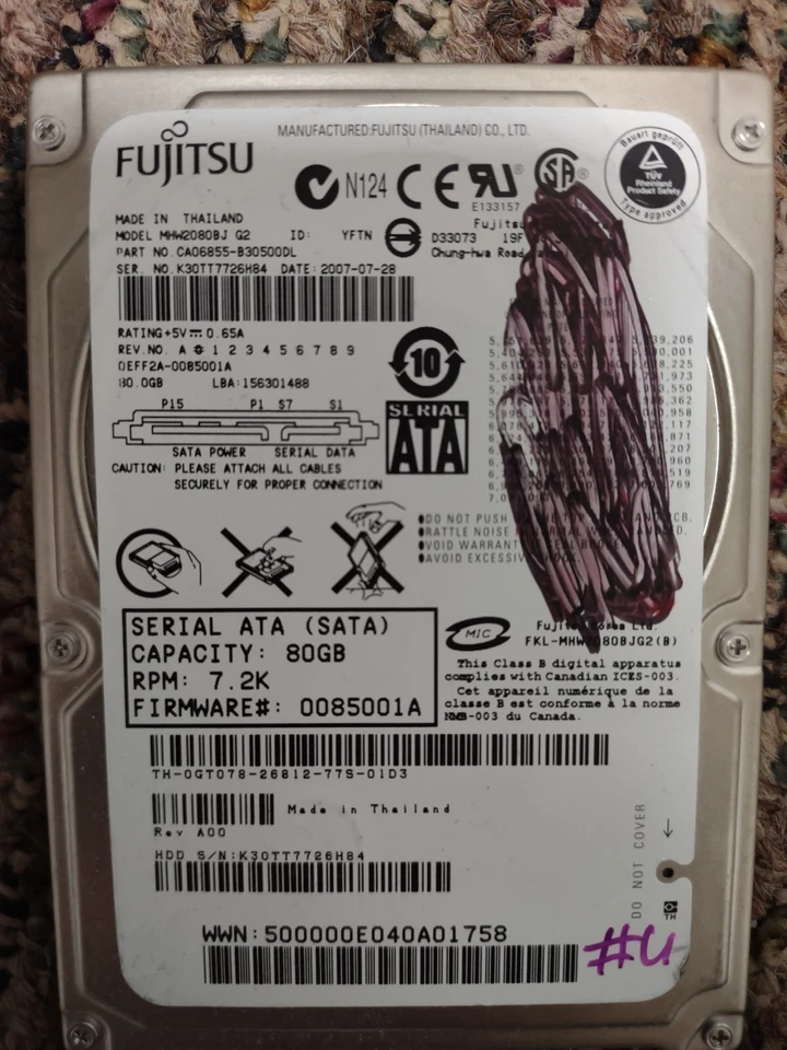 Fujitsu 80GB Internal 7200RPM 2.5" (MHW2080BJ) HDD - Image 1 of 1