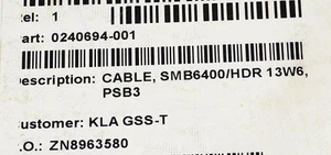 KLA Tencor CABLE, SMB6400/HDR 13W6 PSB3 - Picture 1 of 1