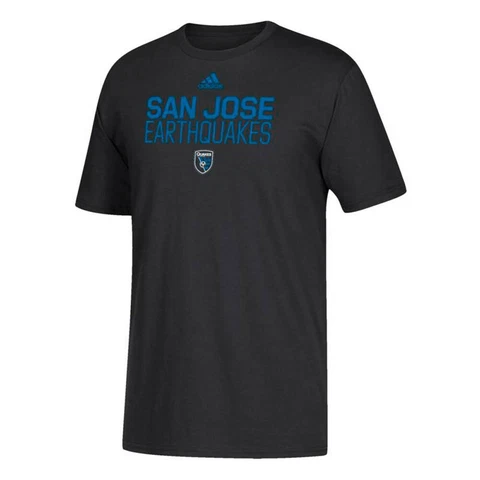 San Jose Earthquakes MLS Adidas Youth Black "Locker Stacked" Team Logo T-Shirt Cover