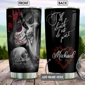 Custom Name Skull Couple Day of the Dead 20oz Stainless Steel Tumbler - Picture 1 of 5