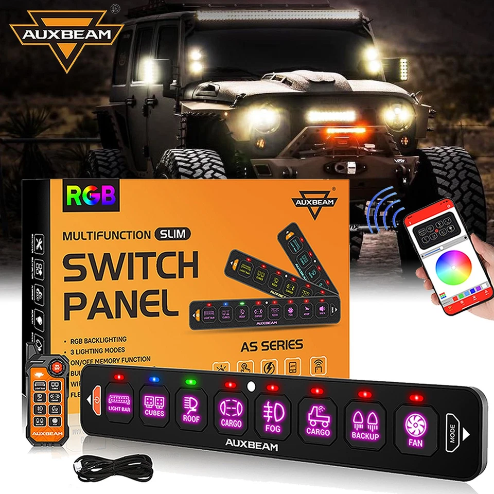 AUXBEAM 8-Gang RGB painel interruptor aplicativo e controle remoto para 2021-25 Jeep Gladiator - Imagem 1 de 4