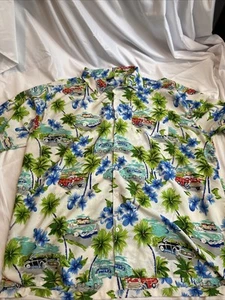 Ocean Blue Apparel Herren Hemd XXL weiß blau Knopfleiste Hawaii Autos Blumen - Bild 1 von 7