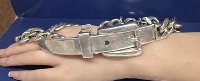 Unisex Ralph Lauren Italia Plata de Ley 38” Cadena Hebilla Cinturón💚588.6 Gramos Foto 1 de 4