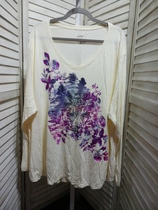Just My Size Womens Blouse Size 5x 30 32W Biege Purple Glitter Long Sleeves Plus - Picture 1 of 15