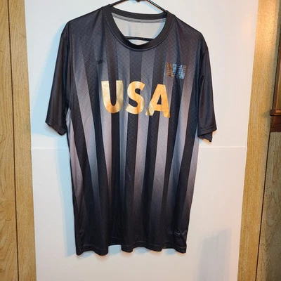 Men's Soccer Jersey MITRE Gold USA Black/Gray Stripe  Size Large - Image 1 of 4