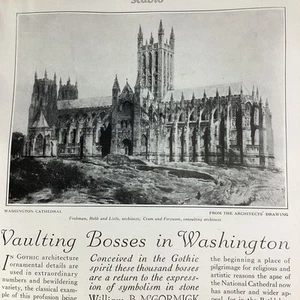 Washington DC Cathedral Kunstdruck Artikel 1924 Original Selten Antik Gothic Boss - Bild 1 von 9