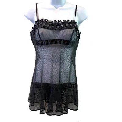 Top Babydoll Mujer Negro Encaje Transparente Ribete Capricho Gótico Hada Grunge Boho Talla S Foto 1 de 4