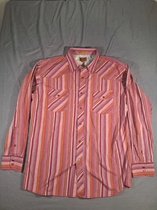 Maxini Original XL Red/Pink/Orange Striped Button Down With Red Pearl Snaps - Picture 1 of 6