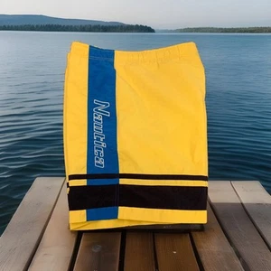 Vtg Nautica Shorts Trunks With Nylon Mesh Lining Spell Out Canary Yellow Sz 38 - Picture 1 of 5