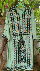Eligent light Green Balochi Dress With multicolor Embroidery - Ethnic Wear - Picture 1 of 3