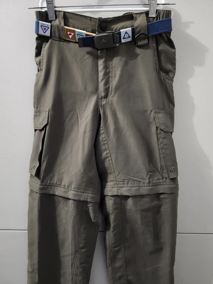 Pantalones Boy Scouts Niños M Switchbacks Verde Carga Convertible Cinturón Insignias Desdobladillo Foto 1 de 4