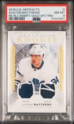 2016 Upper Deck Artifacts Gold Spectrum Relics /49 Auston Matthews #I PSA 8 RC - Image 1 of 2