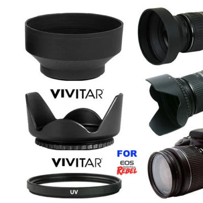 58MM Lens Hoods & UV Filter Kit for Canon 18-55mm 75-300mm 70-300mm 55-250mm - Image 1 of 4