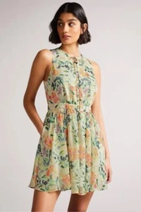 TED BAKER Haariss Mini sukienka bez rękawów z wiązanym dekoltem SUKIENKA Biała Rozmiar 6 Bez metki 260 $ - Zdjęcie 1 z 11