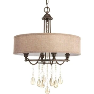 Progress Lighting Flourish 4-Light Bronze & Crystal Drum Chandelier P5169-72DI