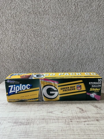 NFL GREEN BAY Ziploc Slider Freezer Bags (1 Box Of 20) 1 Gallon "GO PACK GO” Cover