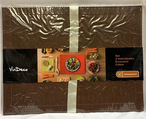 New 4 pk Tobacco Faux Leather Antibacterial Placemats - Via Deco - Picture 1 of 5